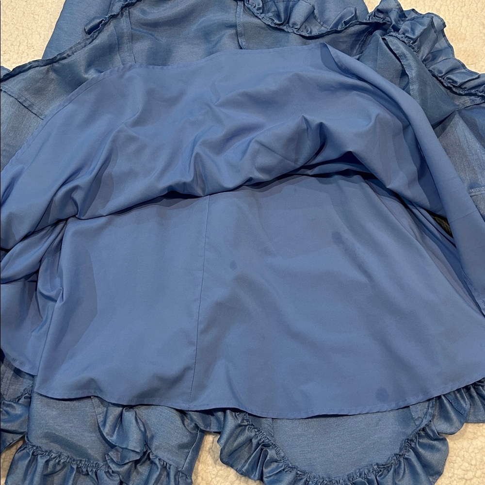 Anthropologie Hutch Twist Front Dress XS Puff Sleeve Ruffle Hem Sky Blue Midi - Picture 10 of 17